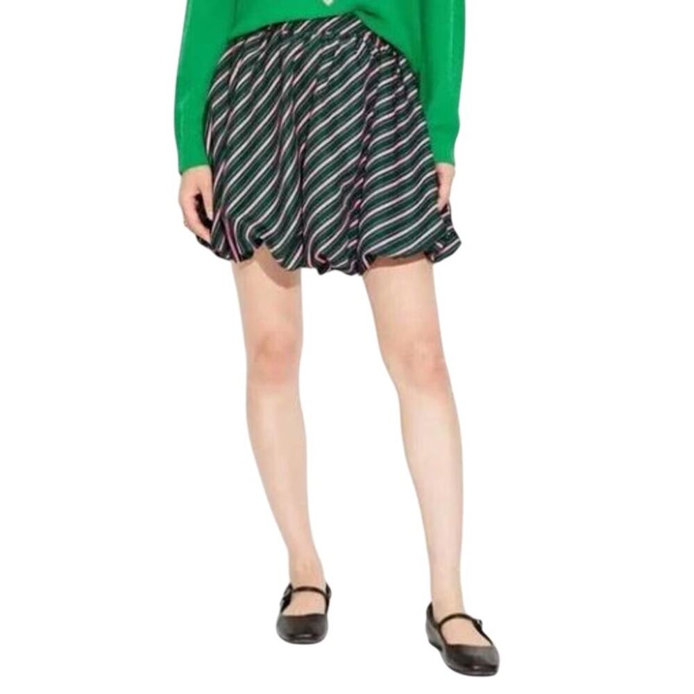 New Wicked Paul Tazwell Striped Pink Green Black Bubble Mini Skirt XXL